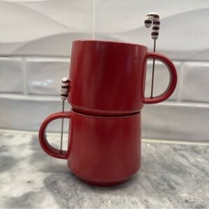 Red Ceramic Hot Chocolate Set with Candy Cane Stirrer & Marshmallow Holder